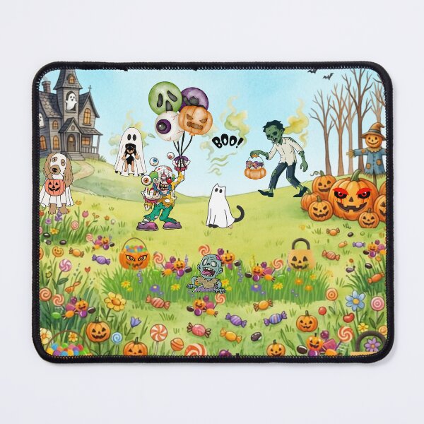 Item preview, Spooky Halloween Meadow Watercolor Illustration – Haunted House, Ghosts, and Monsters Landscape designed and sold by VibranPalette.