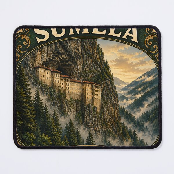 Item preview, Sumela Monastery Vintage Travel Badge | Trabzon Turkey Cliffside Monastery Sticker designed and sold by DreamPaw Studio.