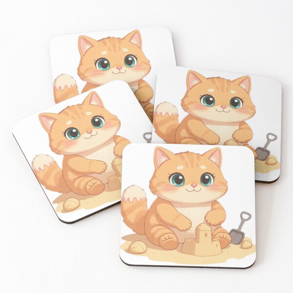 Item preview, Cute Kawaii Cat Building Sandcastle Beach designed and sold by Moody Vibes Studio.