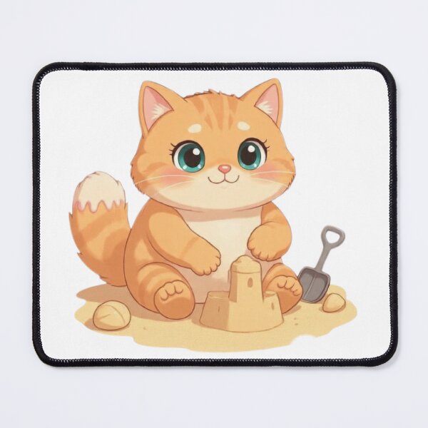 Item preview, Cute Kawaii Cat Building Sandcastle Beach designed and sold by Moody Vibes Studio.