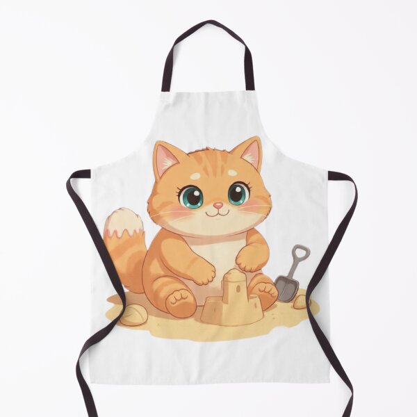 Item preview, Cute Kawaii Cat Building Sandcastle Beach designed and sold by Moody Vibes Studio.