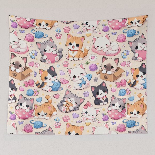 Item preview, Kawaii Cat Pattern Seamless Design designed and sold by Aramdesing.