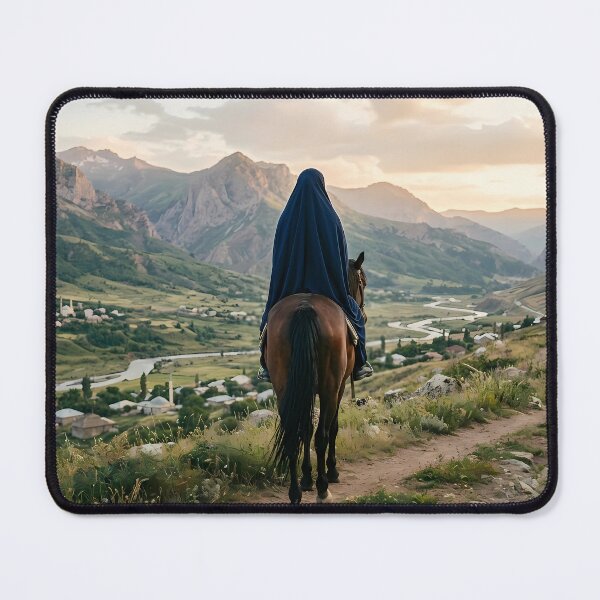Item preview, Woman in Chador Riding a Horse in Mountain Valley Landscape designed and sold by hakikatm.