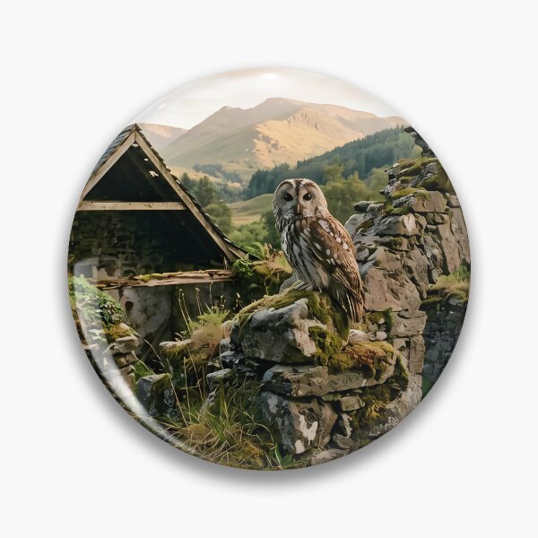 Item preview, Owl Perched on Abandoned Stone Cottage Ruins in Nature designed and sold by hakikatm.