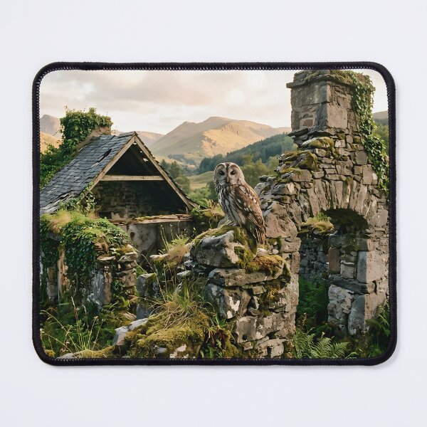Item preview, Owl Perched on Abandoned Stone Cottage Ruins in Nature designed and sold by hakikatm.