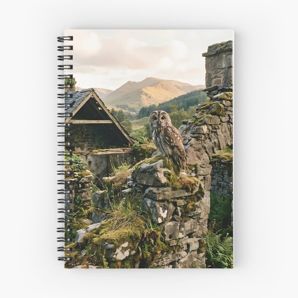 Item preview, Owl Perched on Abandoned Stone Cottage Ruins in Nature designed and sold by hakikatm.