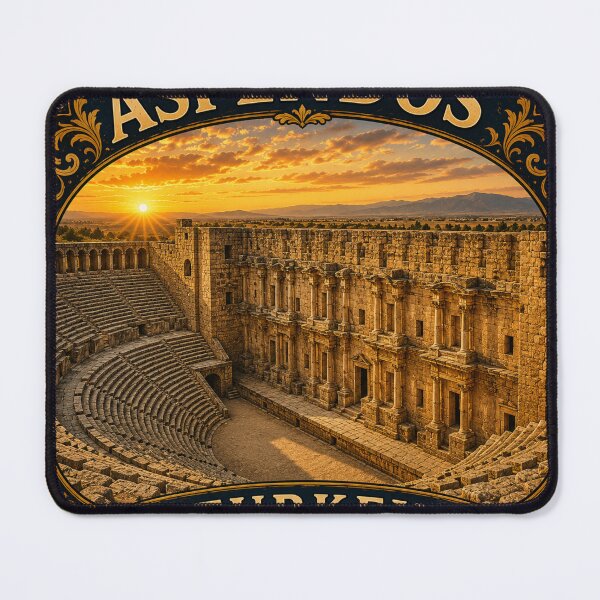 Item preview, Aspendos Roman Theater Vintage Travel Badge | Turkey Ancient Landmark Sticker designed and sold by DreamPaw Studio.