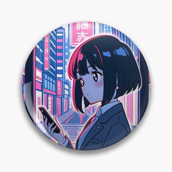 Item preview, Urban Night Scene - Young woman holding device designed and sold by AnimeShin.