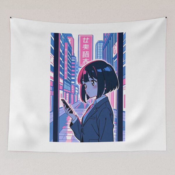 Item preview, Urban Night Scene - Young woman holding device designed and sold by AnimeShin.