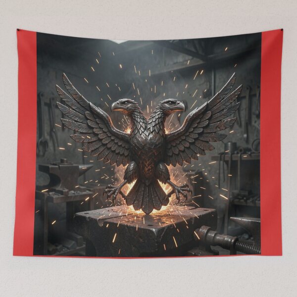 Item preview, Industrial Heritage Flame-Kissed Iron Eagle Premium Poster designed and sold by TaBogroupsRed.