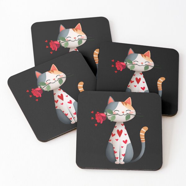 Item preview,  Happy cute kitten holding rose with heart pattern designed and sold by mando24895.