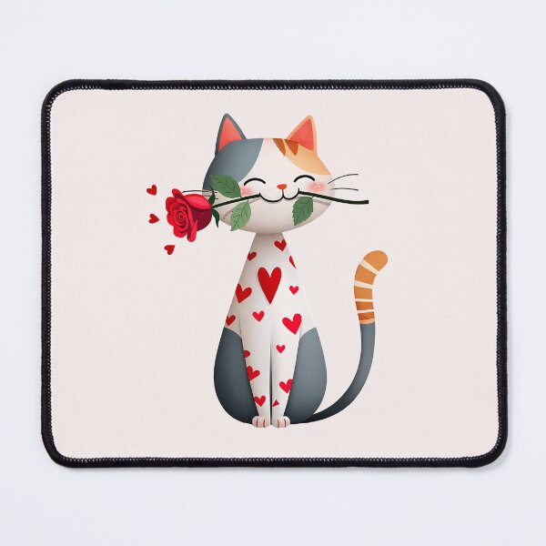 Item preview,  Happy cute kitten holding rose with heart pattern designed and sold by mando24895.