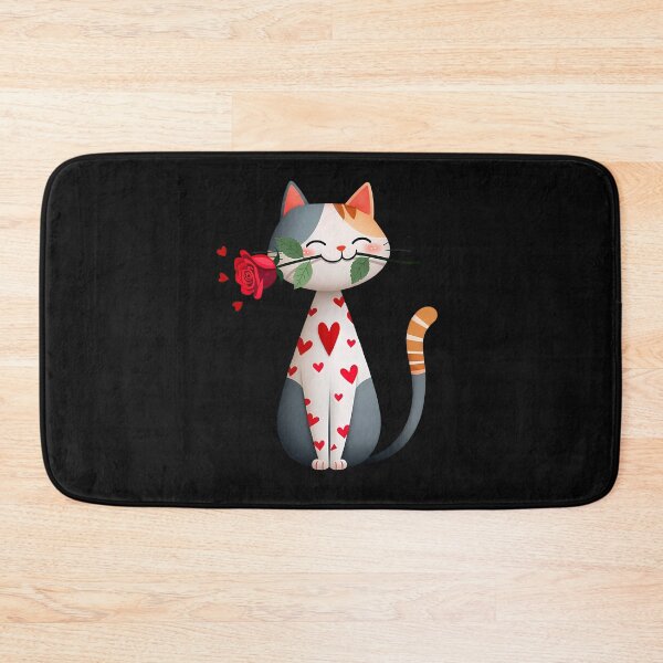 Item preview,  Happy cute kitten holding rose with heart pattern designed and sold by mando24895.
