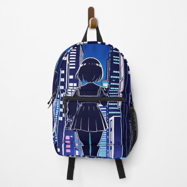 Item preview, Urban Night Scene - Young woman holding glowing device designed and sold by AnimeShin.