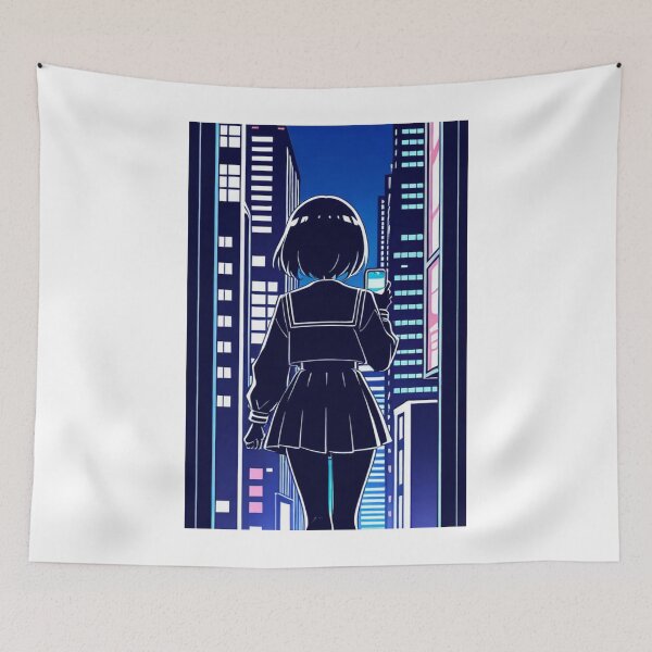 Item preview, Urban Night Scene - Young woman holding glowing device designed and sold by AnimeShin.