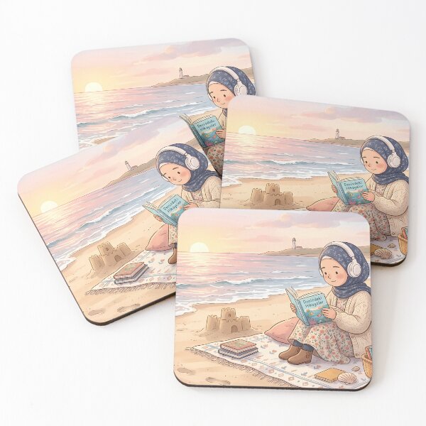 Item preview, Hijab Girl Reading Book by the Ocean at Sunset designed and sold by hakikatm.