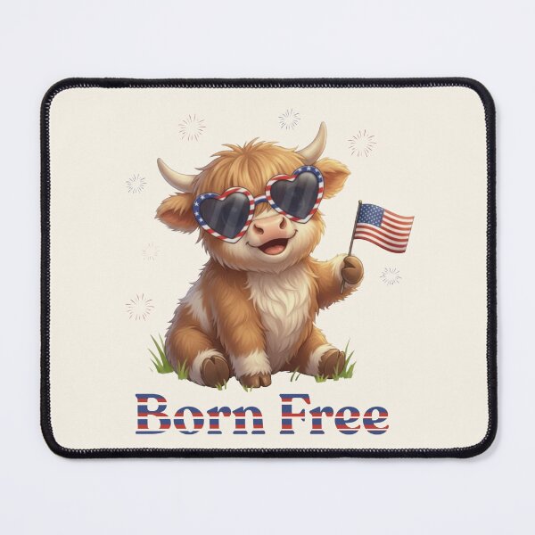 Item preview, Born Free Patriotic Highland Cow designed and sold by HumTumMe.