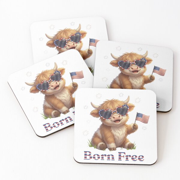 Item preview, Born Free Patriotic Highland Cow designed and sold by HumTumMe.