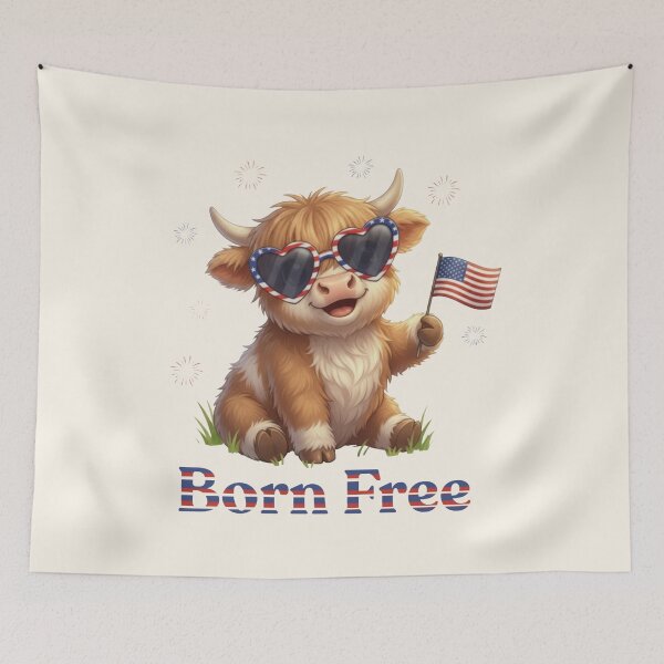 Item preview, Born Free Patriotic Highland Cow designed and sold by HumTumMe.