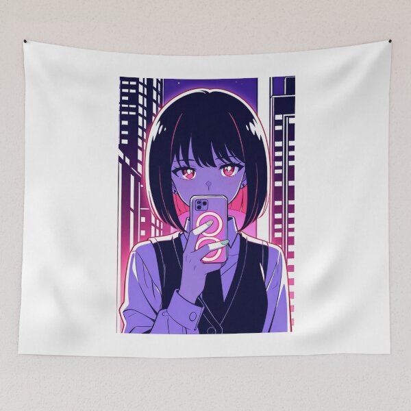 Item preview, Urban Night Scene - Young woman holding glowing phone designed and sold by AnimeShin.