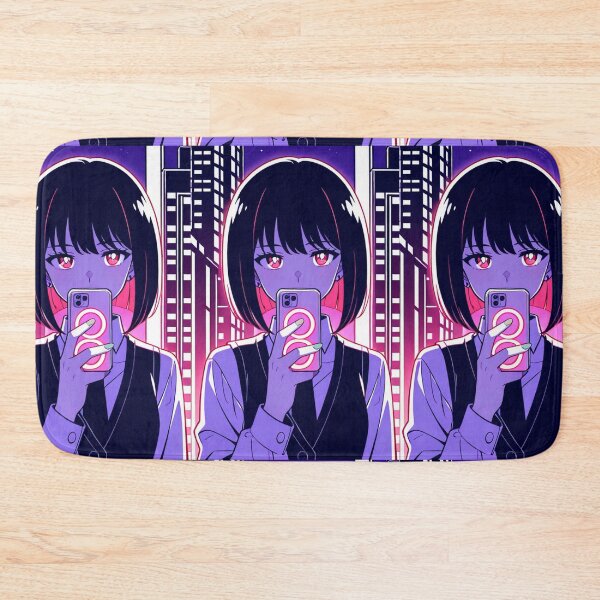 Item preview, Urban Night Scene - Young woman holding glowing phone designed and sold by AnimeShin.