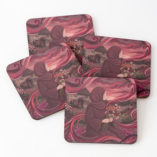 Item preview, Faceless Hijabi Girl with Flowers in Crimson Mystical Garden designed and sold by hakikatm.