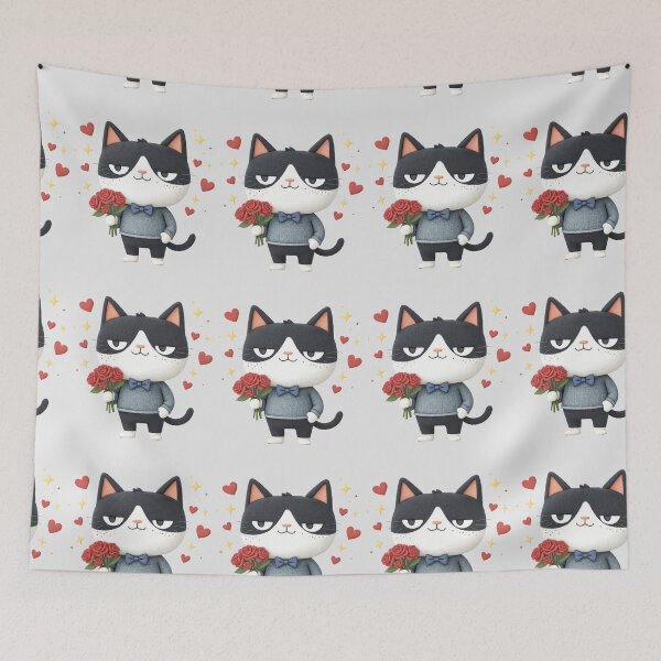 Item preview, Charming Cat with Rose Bouquet designed and sold by mando24895.