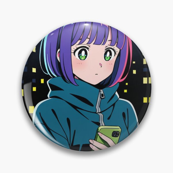Item preview, Urban Night Scene - Young woman with purple hair and green phone designed and sold by AnimeShin.