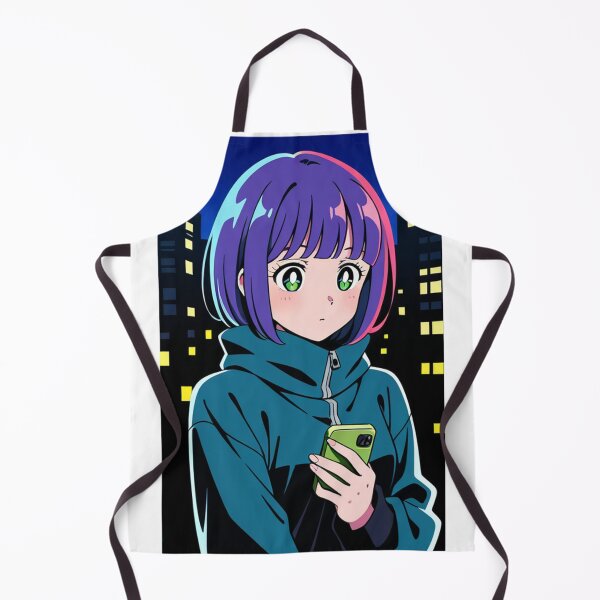 Item preview, Urban Night Scene - Young woman with purple hair and green phone designed and sold by AnimeShin.