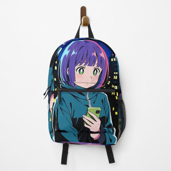 Item preview, Urban Night Scene - Young woman with purple hair and green phone designed and sold by AnimeShin.