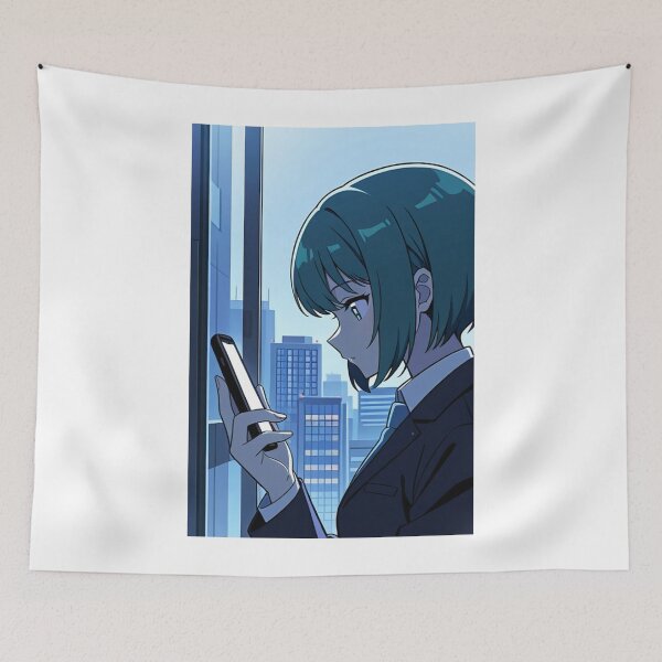 Item preview, Urban Scene - Young businesswoman looking at mobile device designed and sold by AnimeShin.