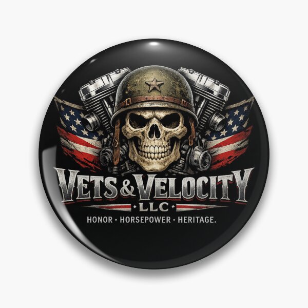 Item preview, Vets And Velocity Military Skull With American Flags And V-Twin Engine designed and sold by VETS AND VELOCITY LLC.