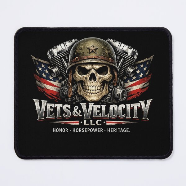 Item preview, Vets And Velocity Military Skull With American Flags And V-Twin Engine designed and sold by VETS AND VELOCITY LLC.