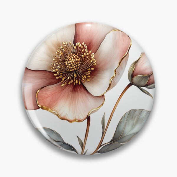 Item preview, Elegant Pink Hellebore Flower Blossom with Gold Edges designed and sold by FernLiz.