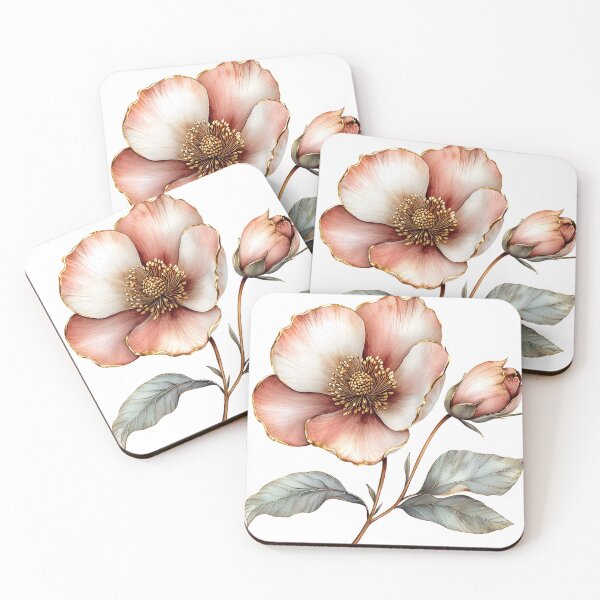 Item preview, Elegant Pink Hellebore Flower Blossom with Gold Edges designed and sold by FernLiz.