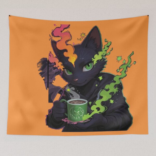 Item preview, Anime Black Cat Drinking Matcha Iced Coffee designed and sold by BLUESKY11a.