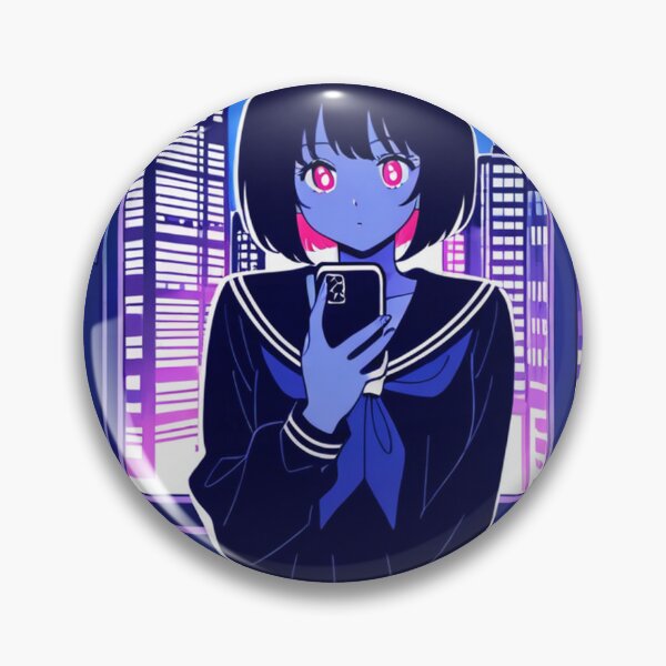 Item preview, Urban Scene - Young woman with neon eyes holding smartphone designed and sold by AnimeShin.