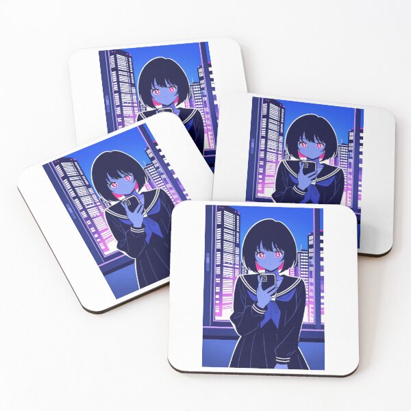 Item preview, Urban Scene - Young woman with neon eyes holding smartphone designed and sold by AnimeShin.