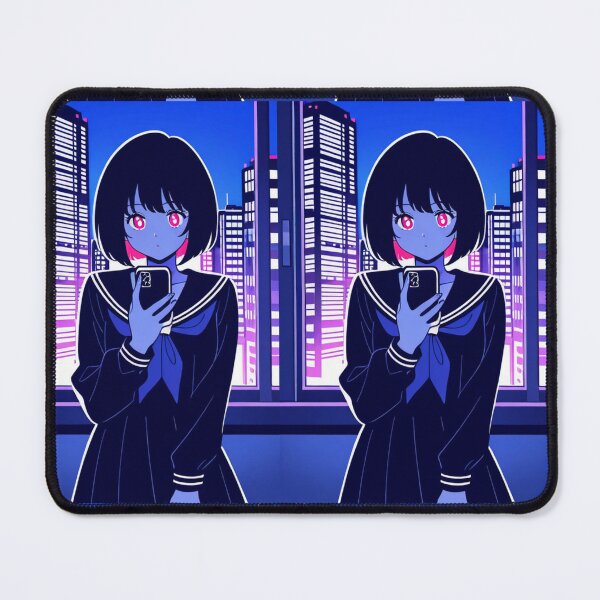 Item preview, Urban Scene - Young woman with neon eyes holding smartphone designed and sold by AnimeShin.