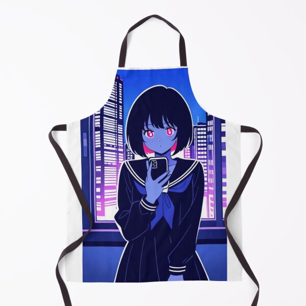 Item preview, Urban Scene - Young woman with neon eyes holding smartphone designed and sold by AnimeShin.