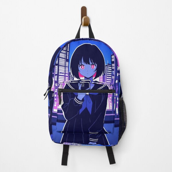 Item preview, Urban Scene - Young woman with neon eyes holding smartphone designed and sold by AnimeShin.