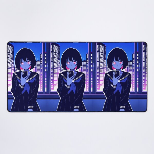 Item preview, Urban Scene - Young woman with neon eyes holding smartphone designed and sold by AnimeShin.