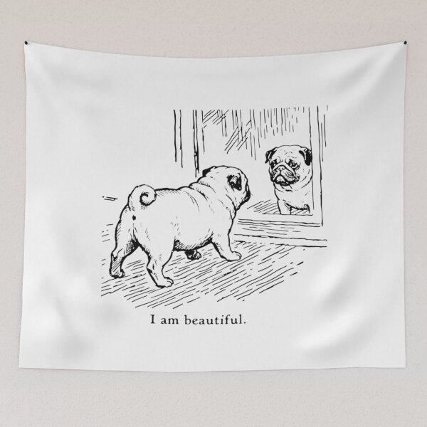 Item preview, I Am Beautiful Funny Pug Dog Mirror Affirmation designed and sold by Ali-printshop.