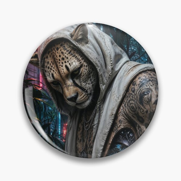 Item preview, Cyberpunk Cheetah Shaman | Surreal Tattooed Feline Warrior in Neon Jungle designed and sold by Moriarty's Digital Visions.
