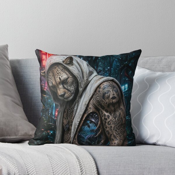 Item preview, Cyberpunk Cheetah Shaman | Surreal Tattooed Feline Warrior in Neon Jungle designed and sold by Moriarty's Digital Visions.
