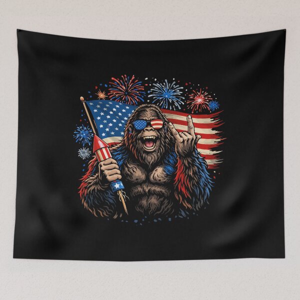 Item preview, Retro Vintage 4th of July Bigfoot American Flag Sasquatch designed and sold by PixelMarrero.