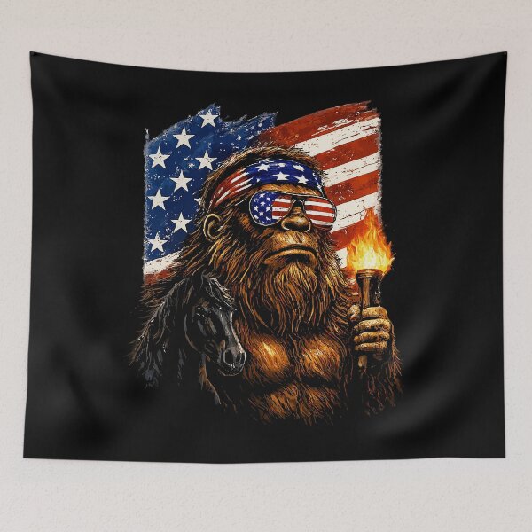Item preview, Retro Vintage 4th of July Bigfoot American Flag Sasquatch designed and sold by PixelMarrero.