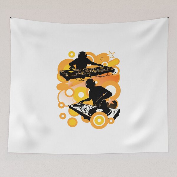 Item preview, Frutiger Metro orange: silhouette of DJs and groovy speakers, Y2k 2000s designed and sold by Pics'Elle Creations.