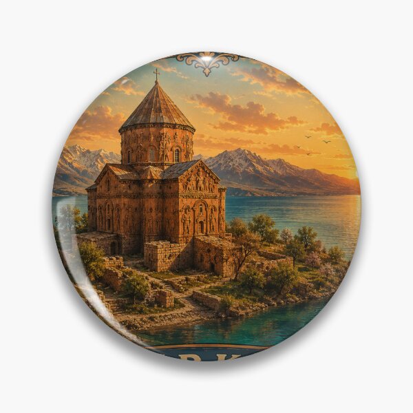 Item preview, Akdamar Church Vintage Travel Badge | Lake Van Turkey Souvenir Sticker designed and sold by DreamPaw Studio.