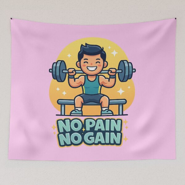 Item preview, No Pain No Gain - Gym Motivation Cute Weightlifting Workout designed and sold by Shape Snip Studio.